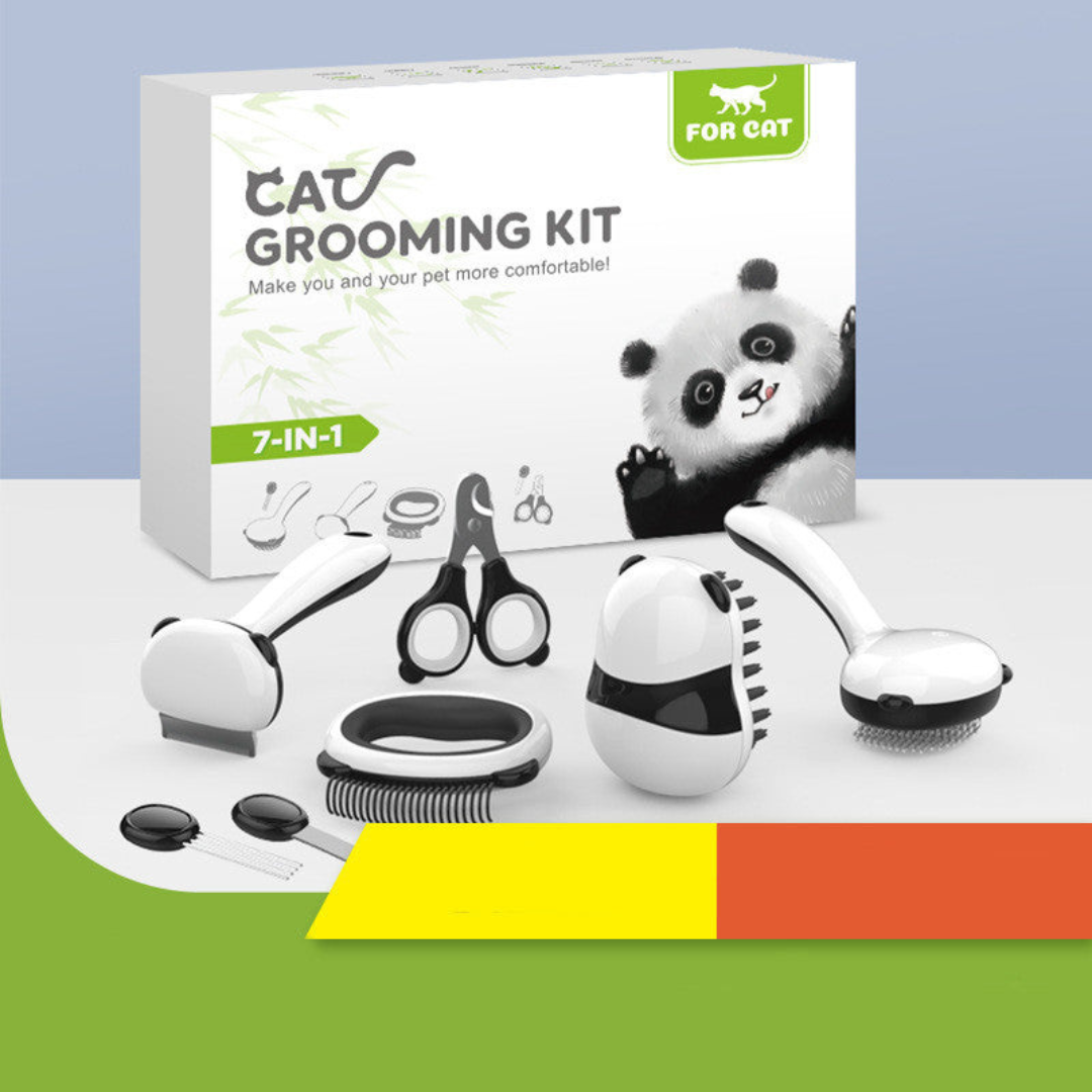 Panda Model Pet Grooming Cat Comb & Bathing Brush Set - Complete Grooming Solution